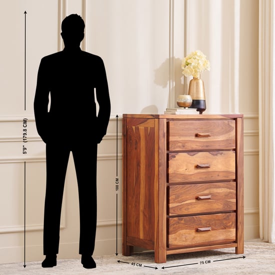 Adana Grand Sheesham Wood Chest of 4 Drawers - Brown