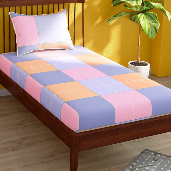 PORTICO Hashtag Cotton 152TC Checked 2Pcs Single Bedsheet Set