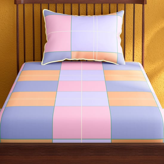PORTICO Hashtag Cotton 152TC Checked 2Pcs Single Bedsheet Set
