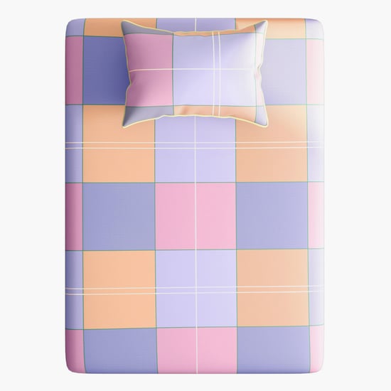 PORTICO Hashtag Cotton 152TC Checked 2Pcs Single Bedsheet Set