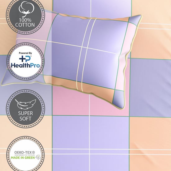 PORTICO Hashtag Cotton 152TC Checked 2Pcs Single Bedsheet Set