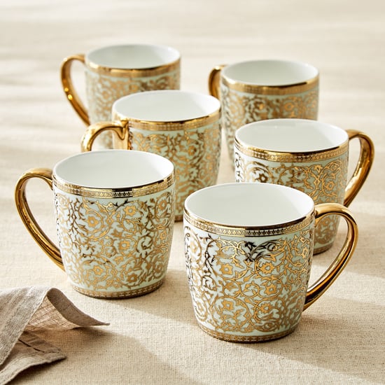 Corsica Ebony Set of 6 Bone China Printed Coffee Mug - 240ml