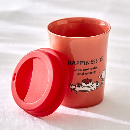 Corsica Happiness Bone China Printed Travel Tumbler with Lid - 300ml