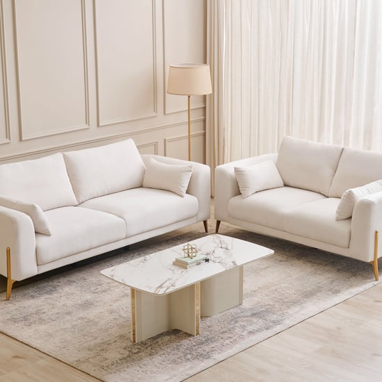 Modern Radiance Fabric 3+2 Seater Sofa Set with Cushions - Beige