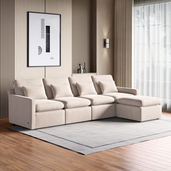 Nolan Fabric 4-Seater Sofa with Ottoman - Beige