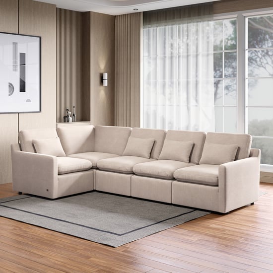 Nolan Fabric 5-Seater Sofa with Cushions - Beige