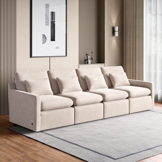 Nolan Fabric 4-Seater Sofa with Cushions - Beige