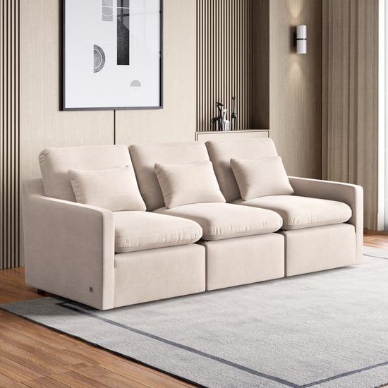 Nolan Fabric 3-Seater Sofa with Cushions - Beige