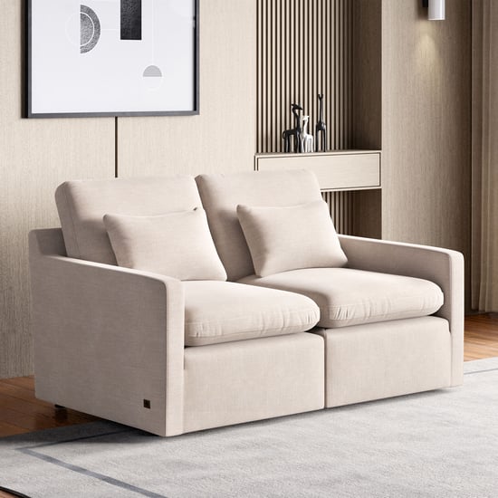 Nolan Fabric 2-Seater Sofa with Cushions - Beige