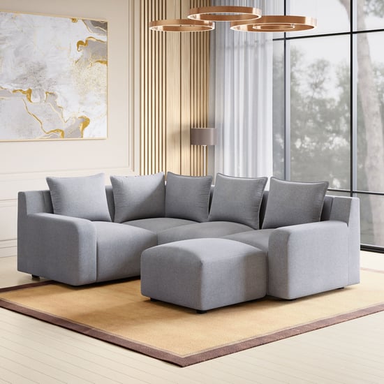 Chrono Fabric 4-Seater Left Corner Sofa with Ottoman - Grey