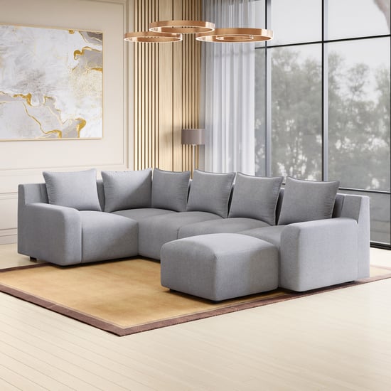 Chrono Fabric 5-Seater Corner Sofa with Ottoman - Grey