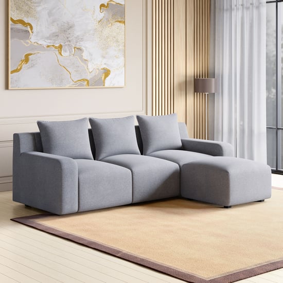 Chrono Fabric 3-Seater Sofa with Ottoman - Grey