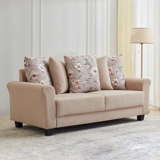 Helios Florence Fabric 3-Seater Sofa with Cushions - Beige