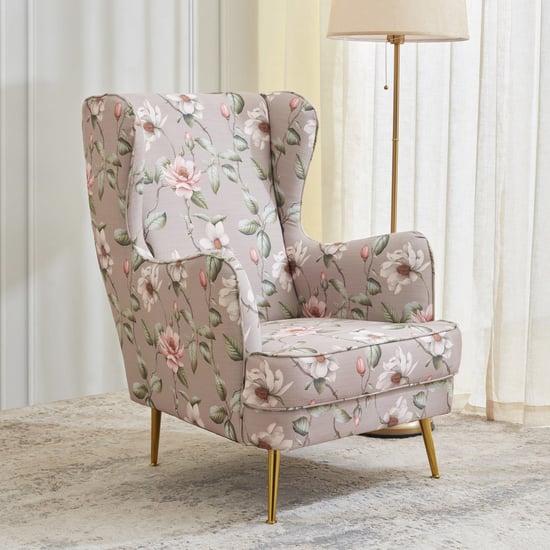 Helios Florence Fabric Wing Chair - Beige