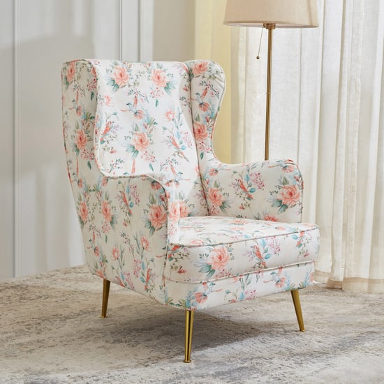 Helios Hummingbird Velvet Wing Chair - White