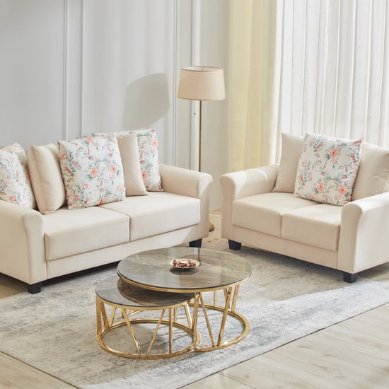 Helios Hummingbird Velvet 3+2 Seater Sofa Set with Cushions - Beige