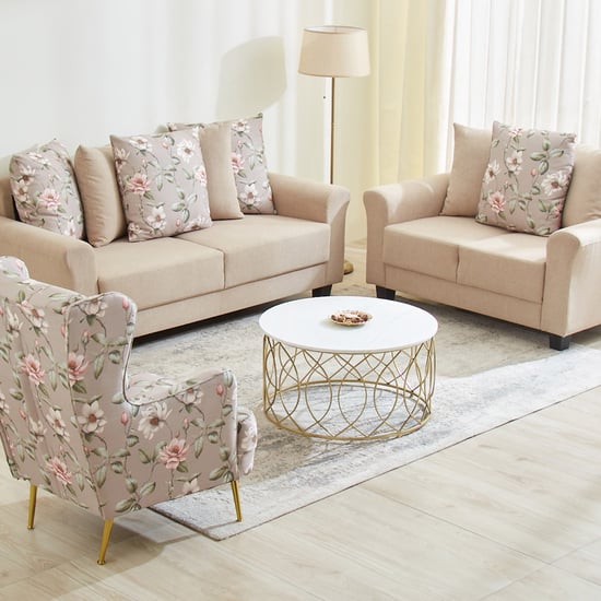 Helios Florence Fabric 3+2 Seater Sofa Set with Wing Chair and Cushions - Beige