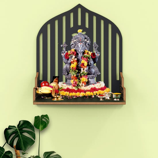 HOME SPARKLE Om Mandir Wall Shelf  - Black