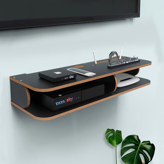 HOME SPARKLE Double shelf Set Top Box and WiFi Router Holder - Black