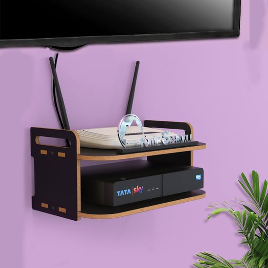 HOME SPARKLE Double shelf Set Top Box and WiFi Router Holder - Black