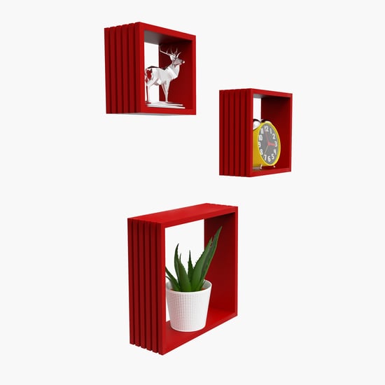 HOME SPARKLE Louvers Set of 3 Floating Wall Shelves - Red