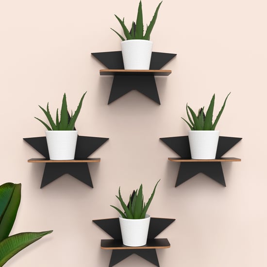 HOME SPARKLE Set of 4 Floating Star Wall Shelves - Black