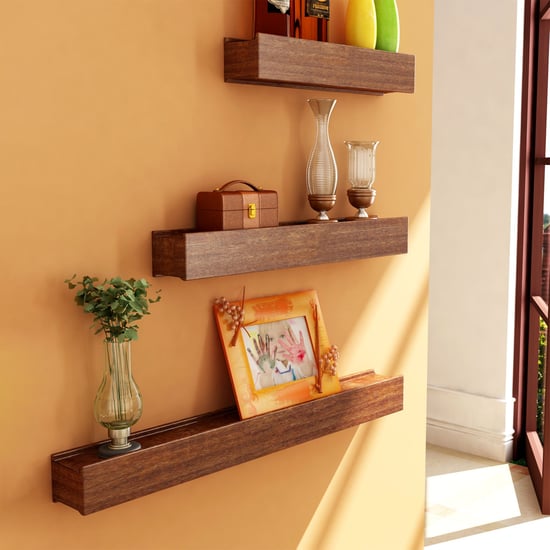 HOME SPARKLE Set of 3 Floating Wall Shelves - Brown