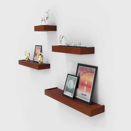 HOME SPARKLE Set of 4 Floating Wall Shelves - Brown