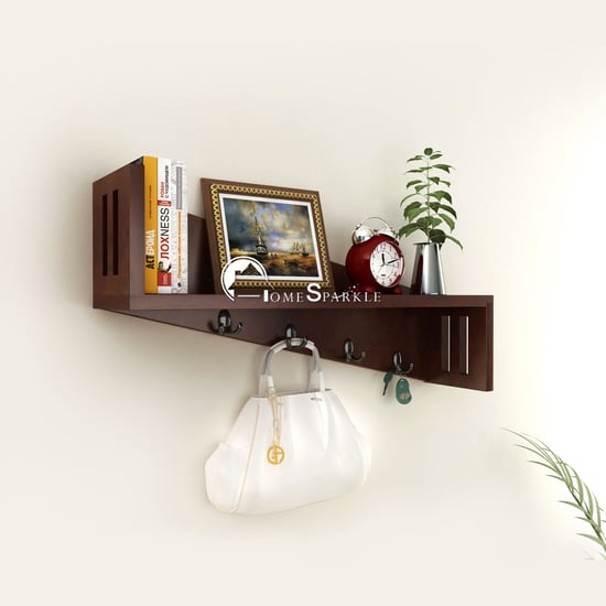 HOME SPARKLE Wall Shelf with Key Holder - Brown