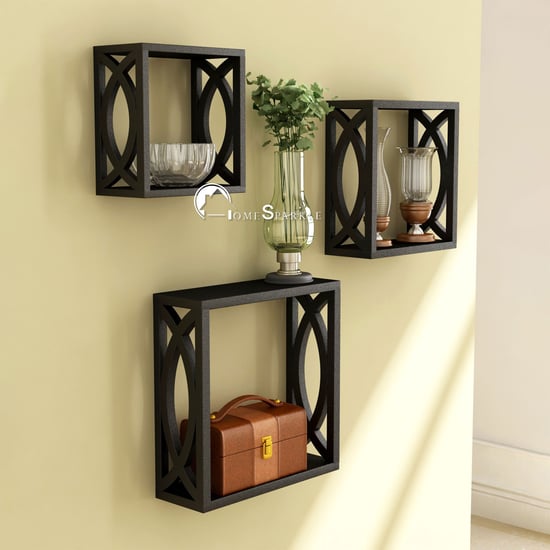 HOME SPARKLE Set of 3 Cube Wall Shelves - Black