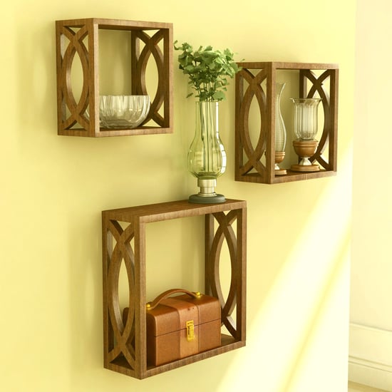 HOME SPARKLE Set of 3 Cube Wall Shelves - rown