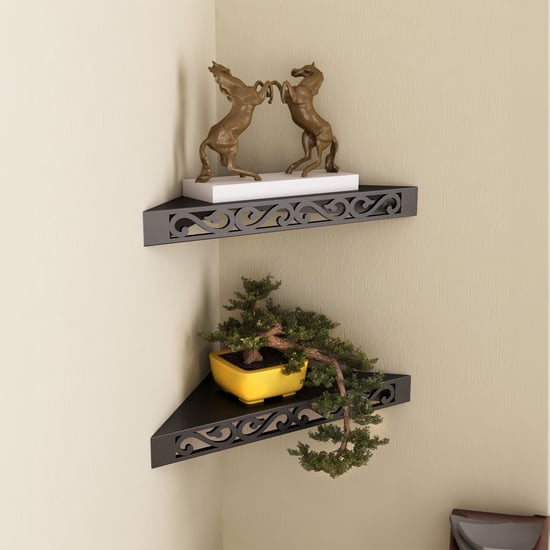 HOME SPARKLE Set of 2 Corner Wall Shelves - White