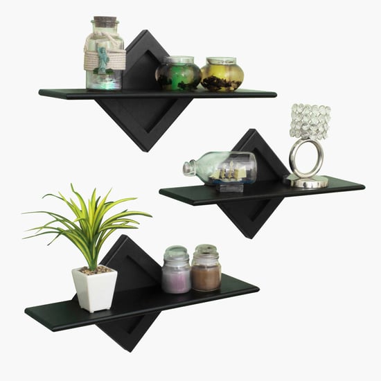 HOME SPARKLE Set of 3 Floating Wall Shelves - Black