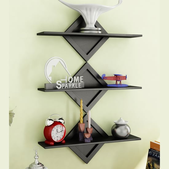 HOME SPARKLE Set of 3 Floating Wall Shelves - Black