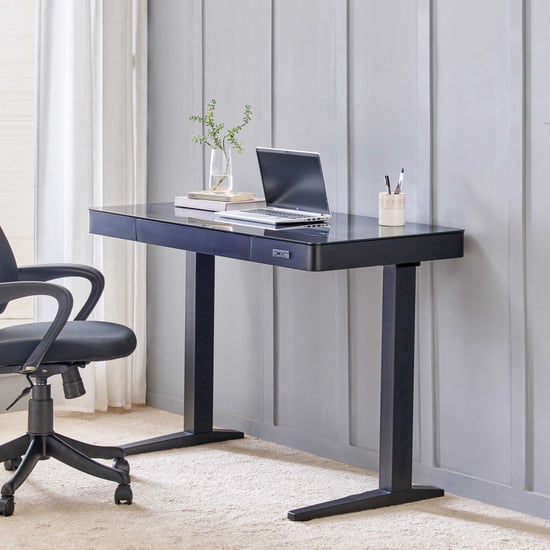 Trooper Tempered Glass Top Smart Study Desk - Black
