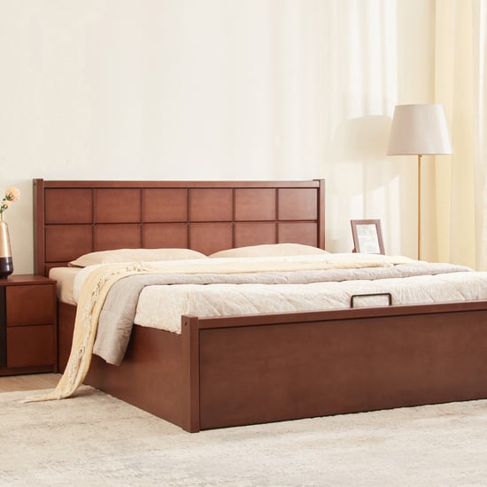 Denis Cresta Mahogany Wood Queen Bed with Hydraulic Storage - Walnut