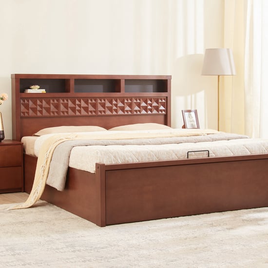 Denis Rio Mahogany Wood King Bed with Hydraulic Storage - Walnut