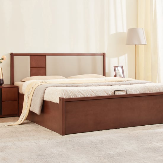 Denis Spector Mahogany Wood King Bed with Hydraulic Storage - Walnut