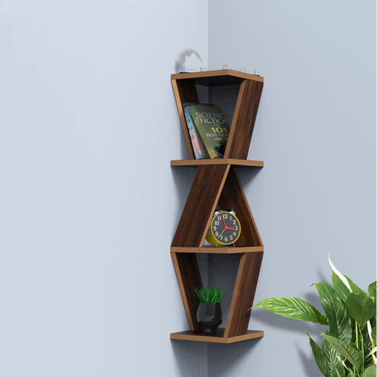 HOME SPARKLE 3-Tier Corner Wall Shelf - Brown