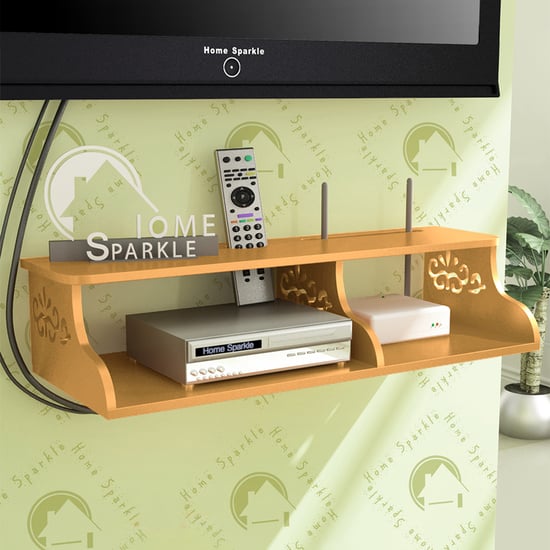 HOME SPARKLE Set Top Box and Wi-Fi Router Floating Wall Shelf - Gold