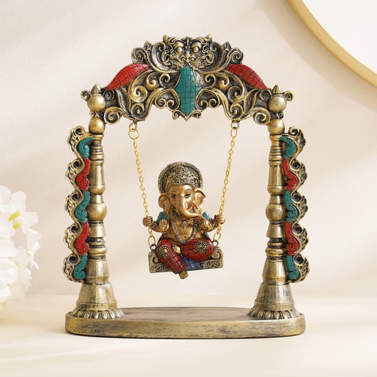 Alpana Checks Polyresin Ganesha on Swing Figurine