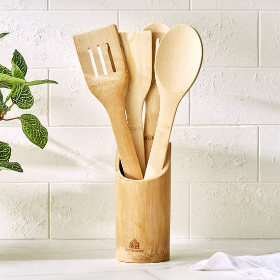 Chef Cubis Edulis 5Pc Bamboo Cutlery Set with Holder