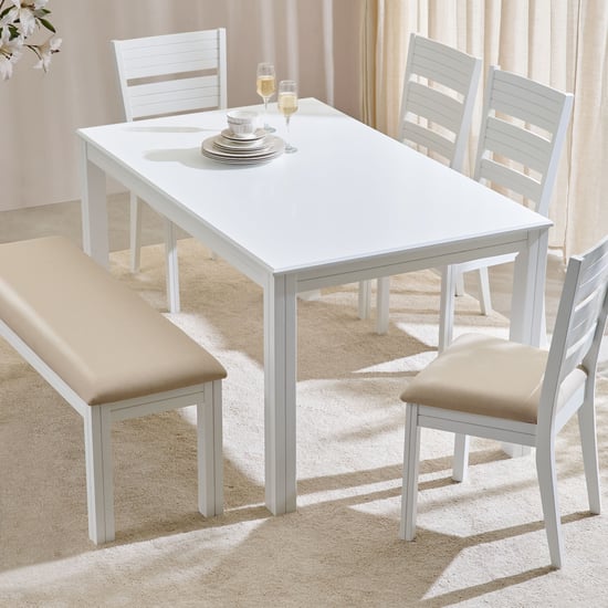 Montoya 6-Seater Dining Set with Chairs and Bench - White