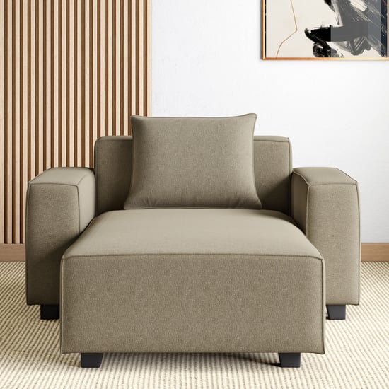 Helios Brigade Fabric 1-Seater Lounge Sofa with Cushion - Brown