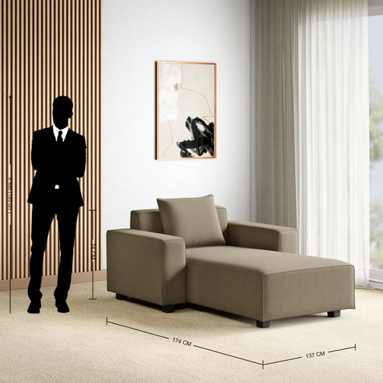 Helios Brigade Fabric 1-Seater Lounge Sofa with Cushion - Brown