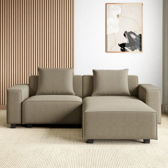 Helios Brigade Fabric 2 Seater Sofa with Interchangeable Chaise and Cushions Brown