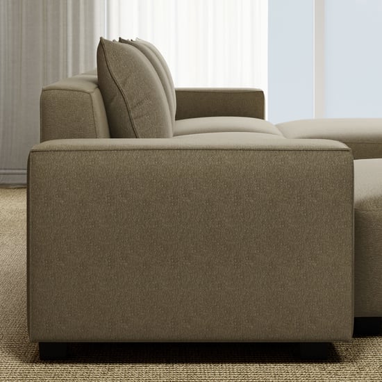 Helios Brigade Fabric 3-Seater Sofa with Ottomans and Cushions- Brown