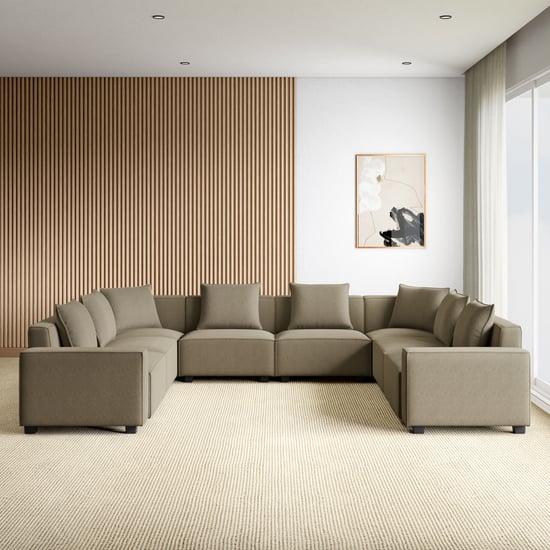 Helios Brigade Fabric 8-Seater Corner Sofa with Cushions - Brown