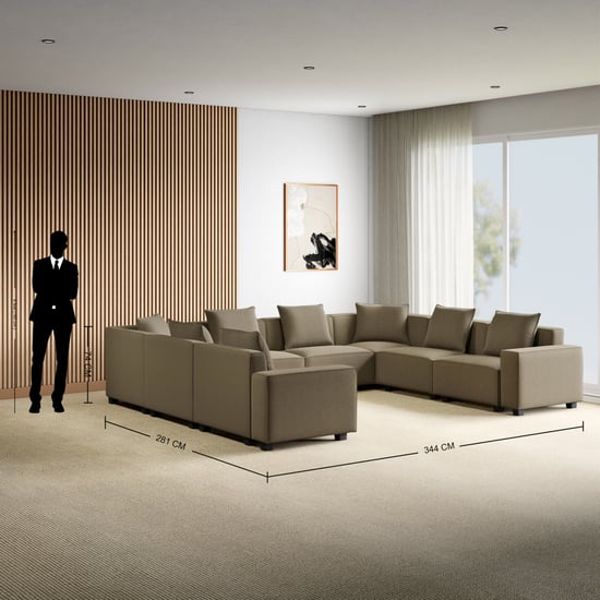 Helios Brigade Fabric 8-Seater Corner Sofa with Cushions - Brown