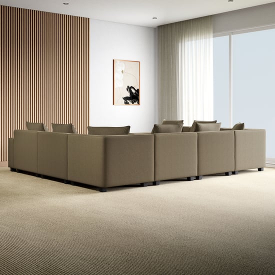 Helios Brigade Fabric 8-Seater Corner Sofa with Cushions - Brown